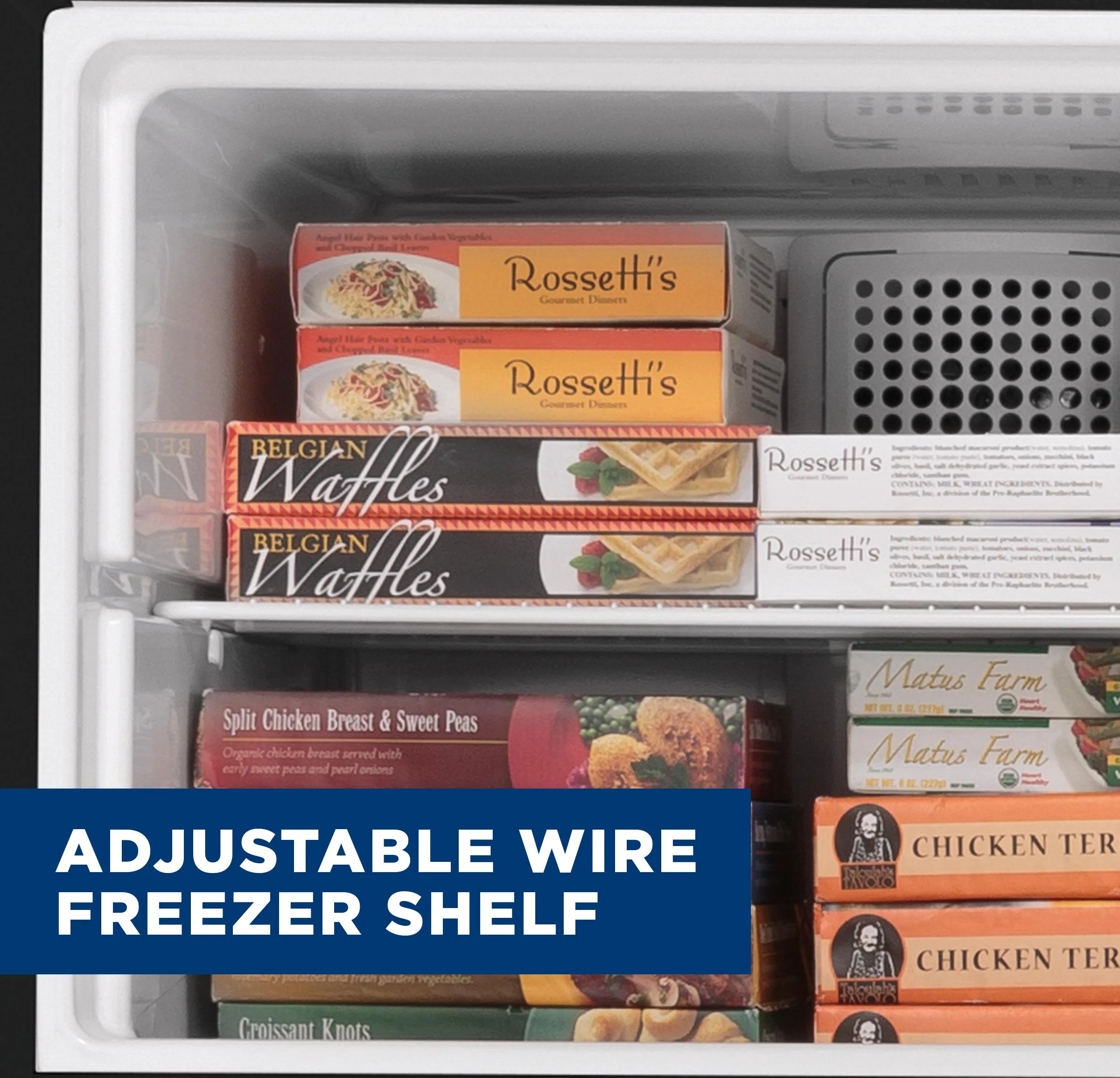 Adjustable wire freezer shelf