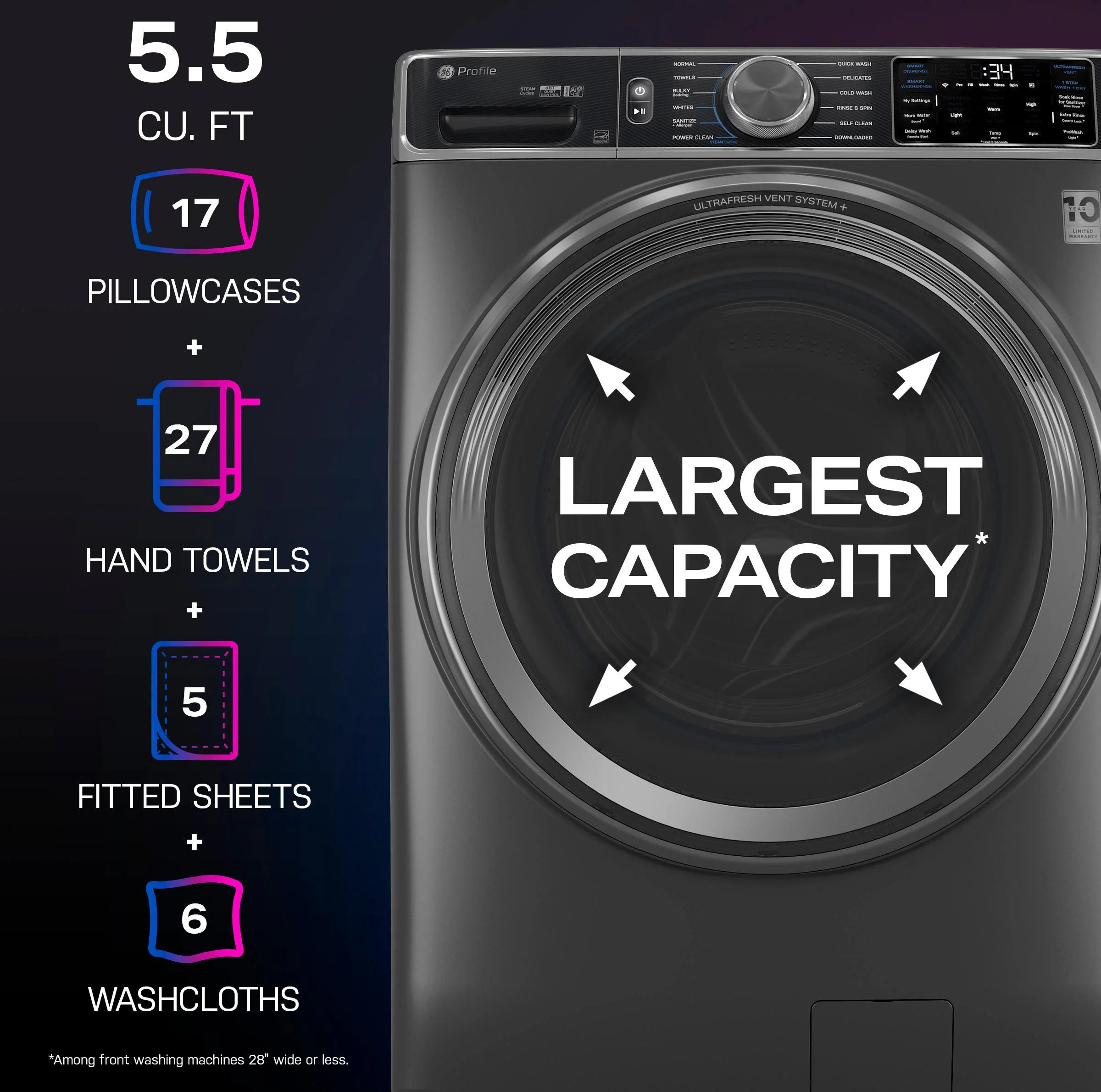 The Largest Front Load Washing Capacity*