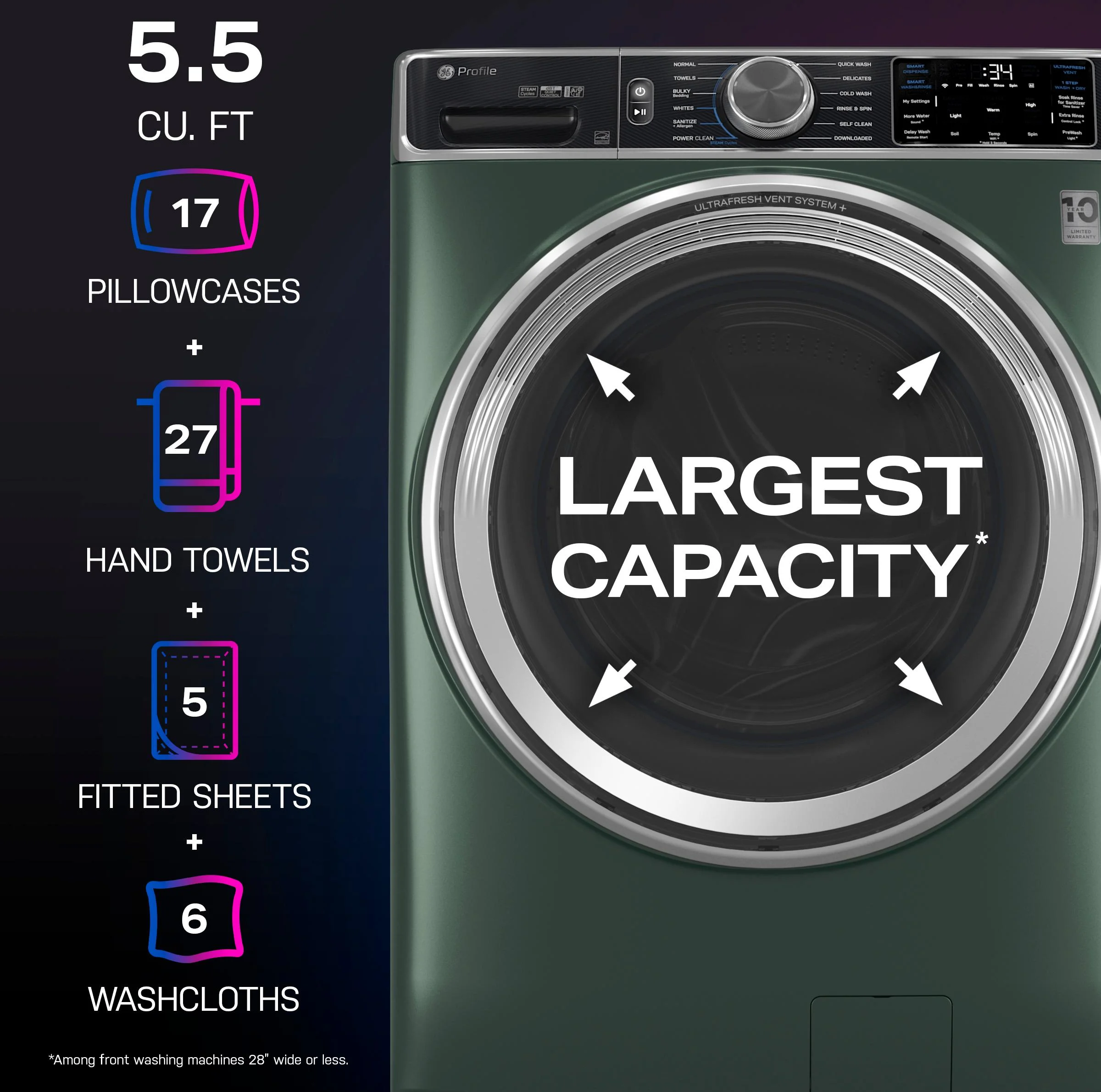 The Largest Front Load Washing Capacity*