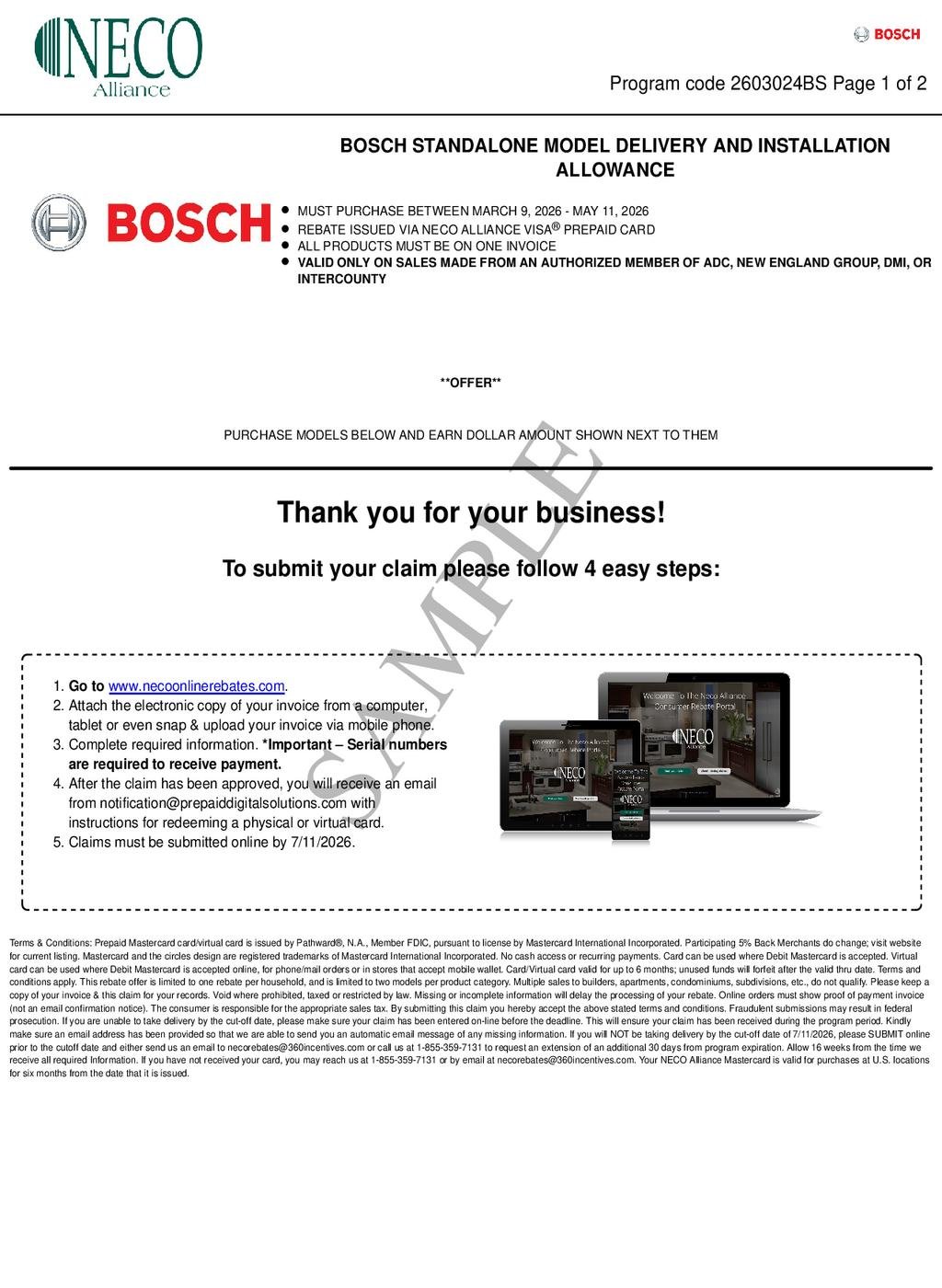 Bosch: Dishwasher Installation Allowance save up to $150