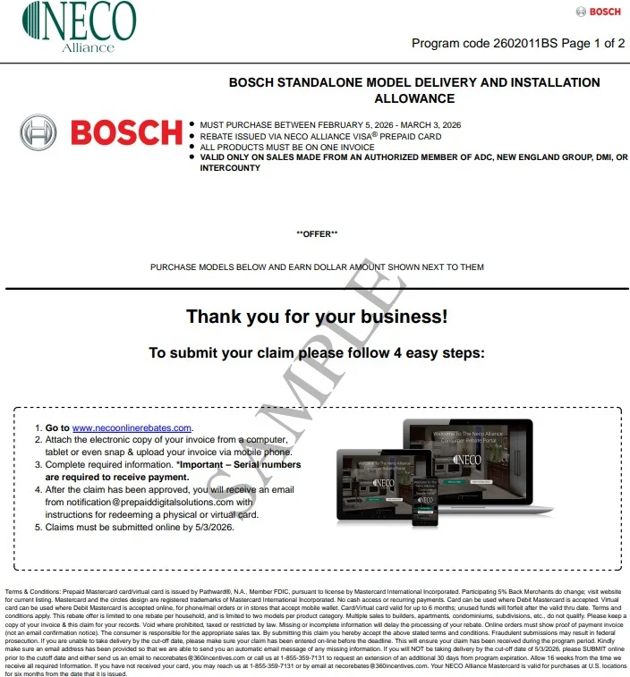 Bosch Bonus $100 Promo