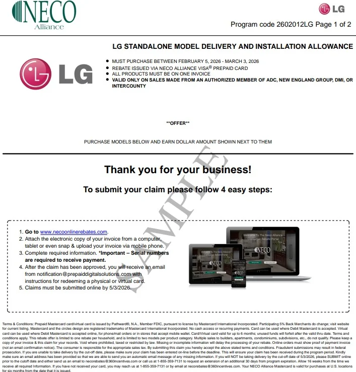 LG: $150 Dishwasher Installation Allowance